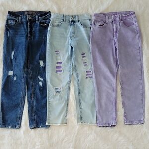 Justice Jeans Bundle 3 Pairs Size 12 Slim Mini Mom Dark, Flippy Sequins, Purple